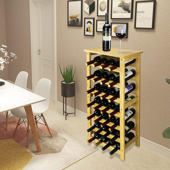 SMIBUY Weinregal aus Bambus, für 28 Flaschen, 7 Etagen, freistehend, für Küche, Speisekammer, Keller