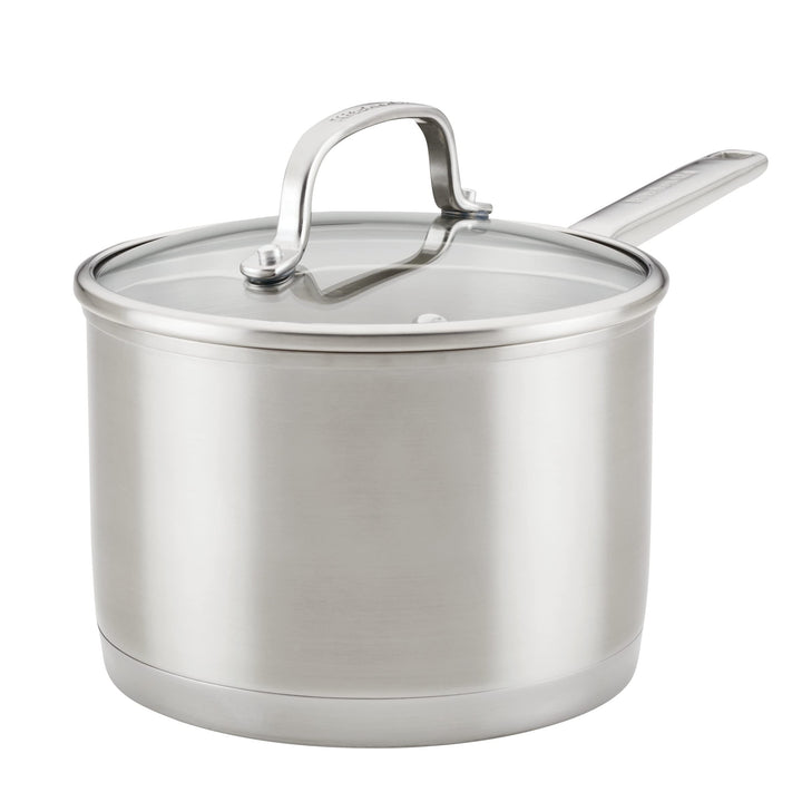 KitchenAid Stielkasserolle mit Deckel, 3-lagig, gebürsteter Edelstahl, 3 l Stielkasserolle (3 Quart)