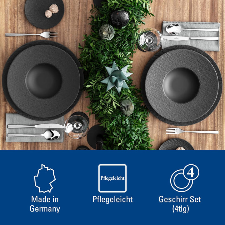 Villeroy &amp; Boch - Manufacture Rock Teller-Set, 4 tlg., Geschirr Set für 2 Personen, Premium Porzell