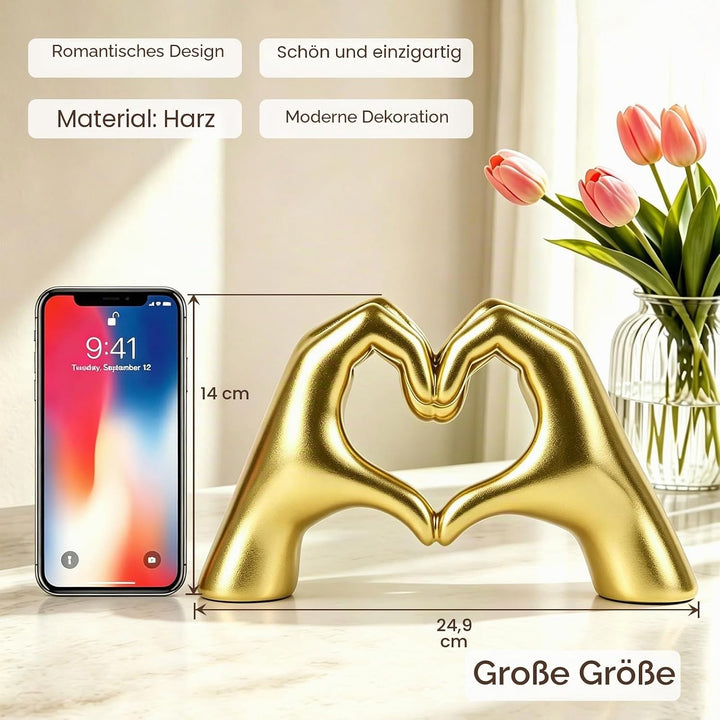 MOYI Gold Dekor für Wohnzimmer Schlafzimmer Bücherregal Kaffeetisch, Herz Hände Statue Regal Dekor,Ä