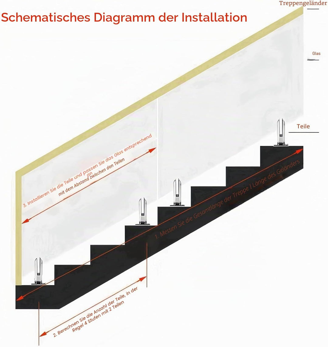 KMERCE Stehende Glasklemme Schwarz, Grosse Glasklemme aus 304 Edelstahl, Glashalter für Treppen, Hal