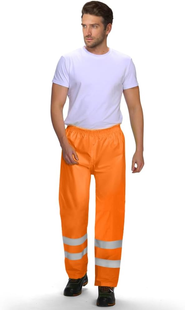 Leichte Regenhosen Herren Damen Orange/Regen Warnschutzhose Winddichte Outdoorhose für Fahrrad Trekk