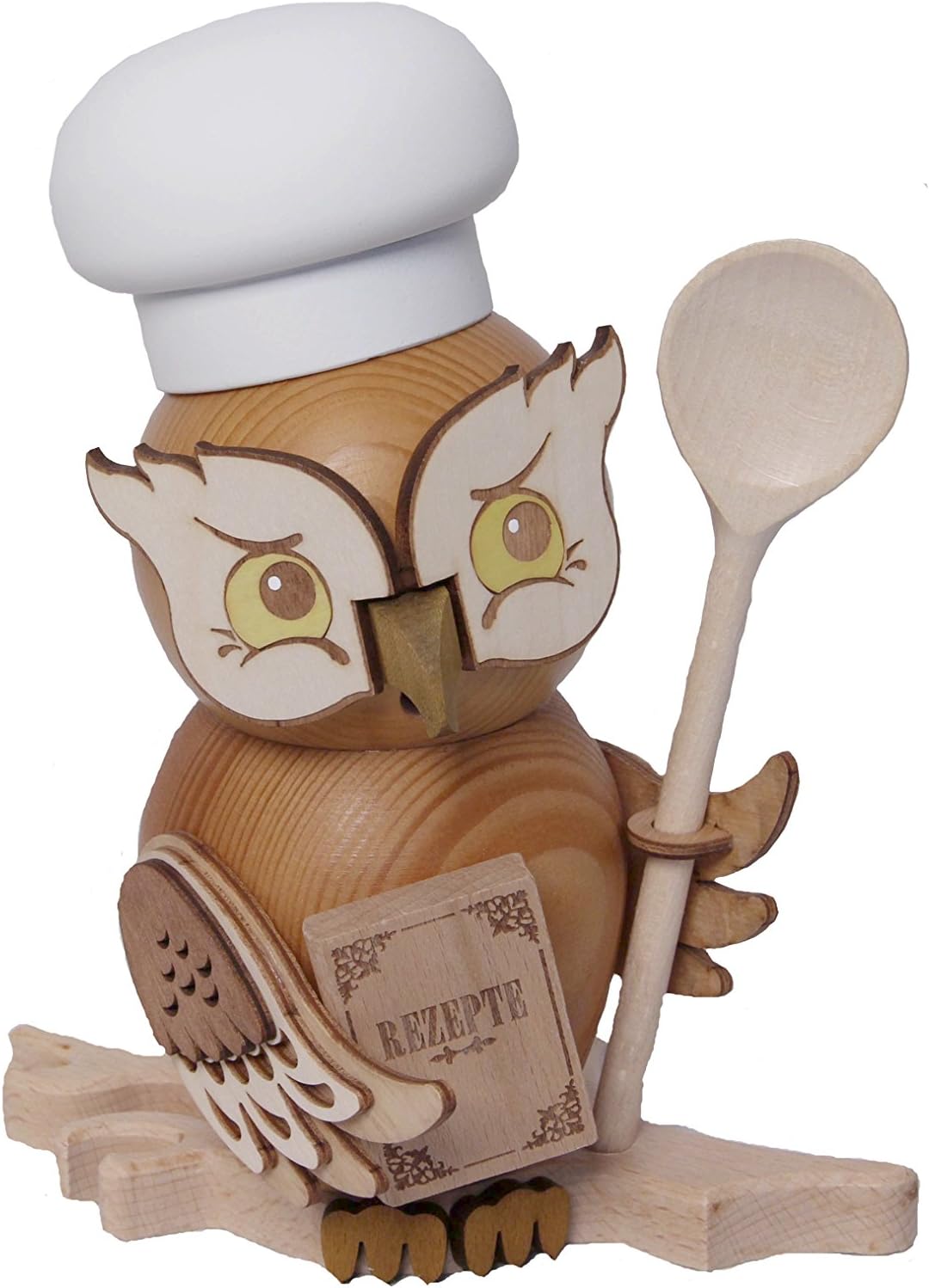 Drechslerei Kuhnert - Rauchfigur/ Räucherfigur - Eule "Koch" aus Massivholz - ca. 15 cm - Made in Ge
