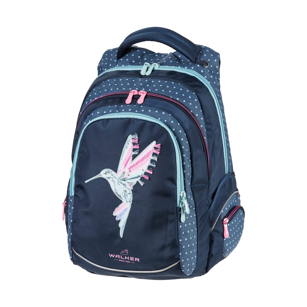 Walker 42017-064 - Schul-Rucksack Fame Magic Colibri Petrol mit 3 Fächern und Seitentaschen, Schul-T