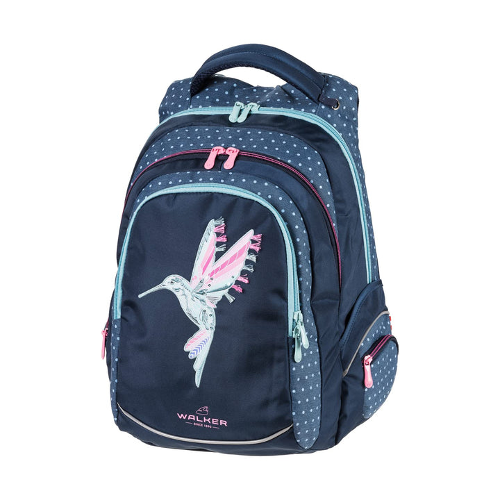 Walker 42017-064 - Schul-Rucksack Fame Magic Colibri Petrol mit 3 Fächern und Seitentaschen, Schul-T