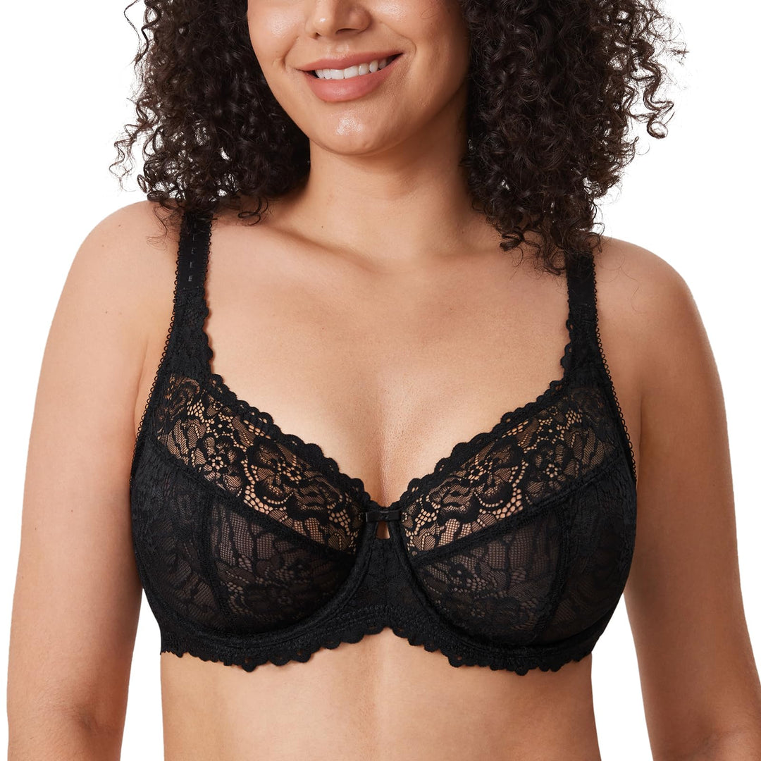 DELIMIRA Damen Minimizer BH Grosse Grössen ohne Polster Vollschalen mit Spitze 75E Schwarz, 75E Schw