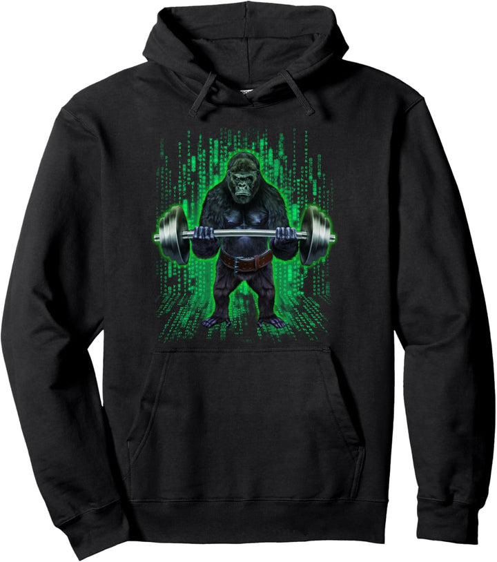 Gorilla, der Gewichte im Cyber-Fitnessstudio hebt Pullover Hoodie