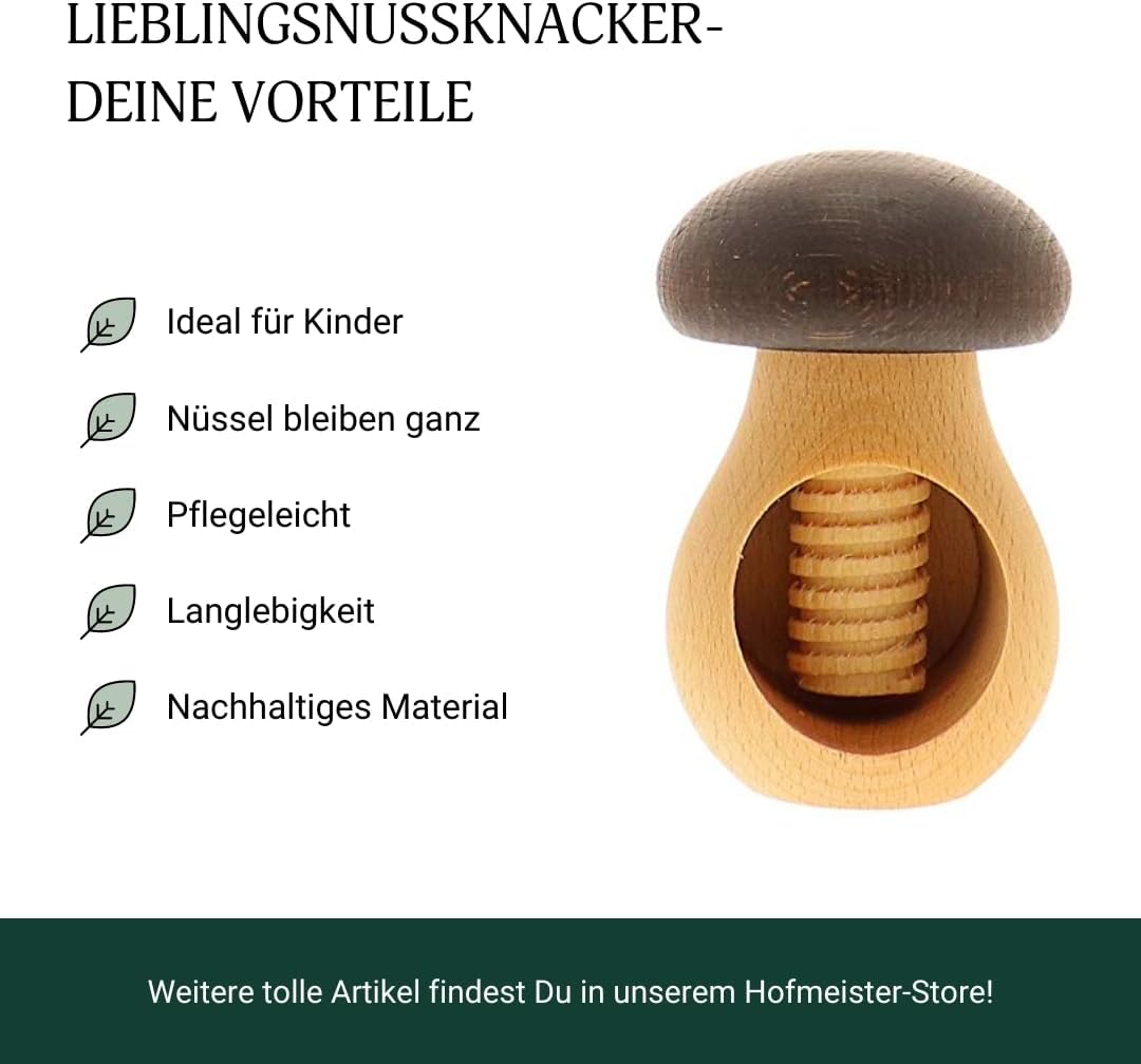 HOFMEISTER® Nussknacker - Buchenholz - ca. 10 cm hoch - leichtes Knacken von Nüssen - mit Schraubgew