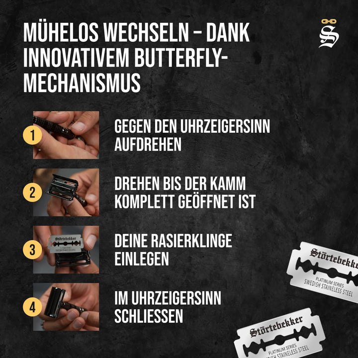 Störtebekker® Premium Rasierhobel im handgefertigten Leder-| Rasier-Set mit 10 Rasierklingen, Reise-