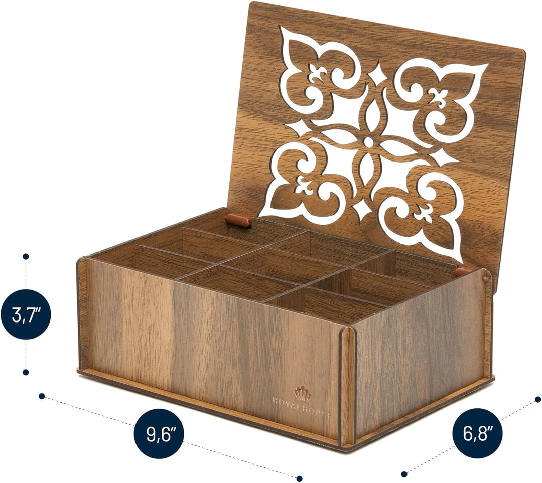 RoyalHouse Premium Wood (Hard MDF) Tee-Aufbewahrungsbox Organizer (Walnuss), umweltfreundliche multi