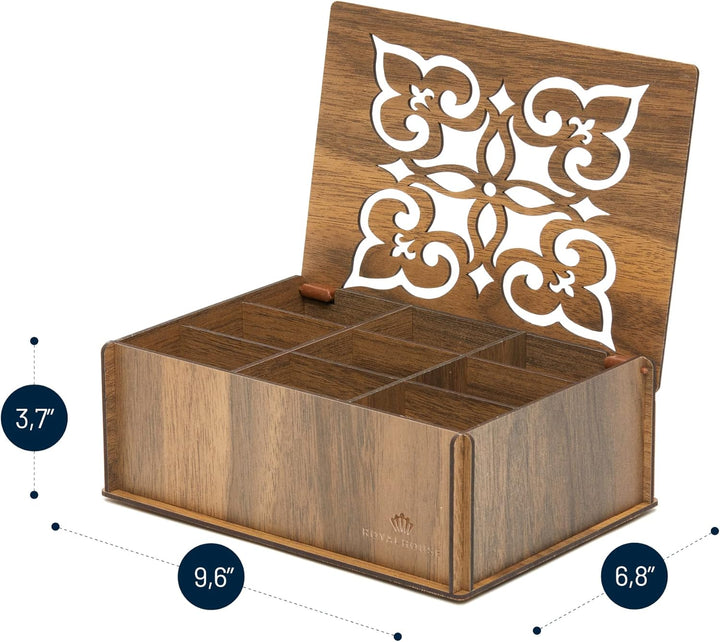 RoyalHouse Premium Wood (Hard MDF) Tee-Aufbewahrungsbox Organizer (Walnuss), umweltfreundliche multi