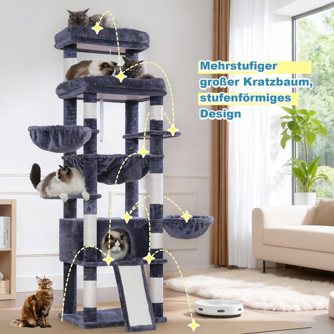 Hey-brother Kratzbaum, 182 cm hoch Katzenbaum für Grosskatze, mehrstöckiger Katzenkratzbaum mit 2 Gr