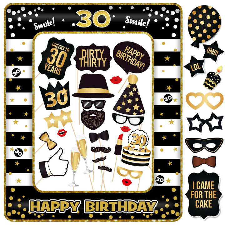 30. Geburtstag Fotobox Accessoires Männer 34 Stück Photobooth und 1 Stück Aufblasbarer Fotorahmen Ph