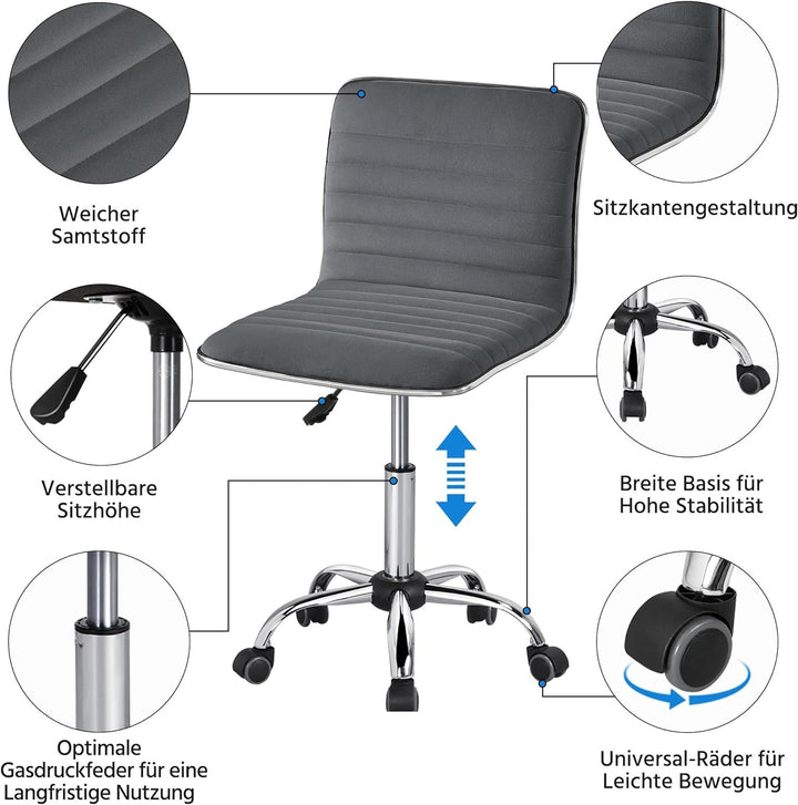 Yaheetech Bürostuhl Schreibtischstuhl Ergonomisch, Drehstuhl ohne Armlehne, Chefsessel mit Laufrolle