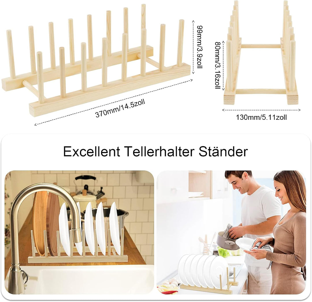 2 Stk Tellerständer Geschirr Topfdeckelhalter Holz Tellerhalter Abtropfständer Tellerregal Halter Ge