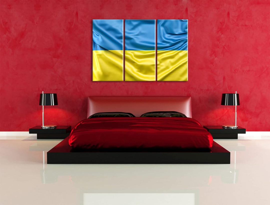 Ukraine Flaggeals Leinwandbild 3 teilig | Grösse: 120x80 cm | Wandbild | Kunstdruck | fertig bespann