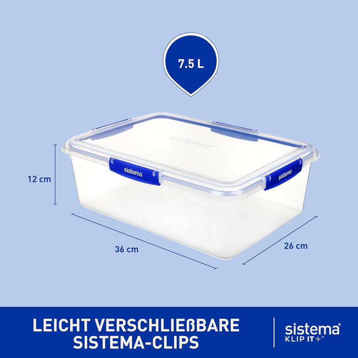 Sistema KLIP IT PLUS Frischhaltedose | 7,5 l rechteckig | stapelbare und luftdichte Vorratsdose mit