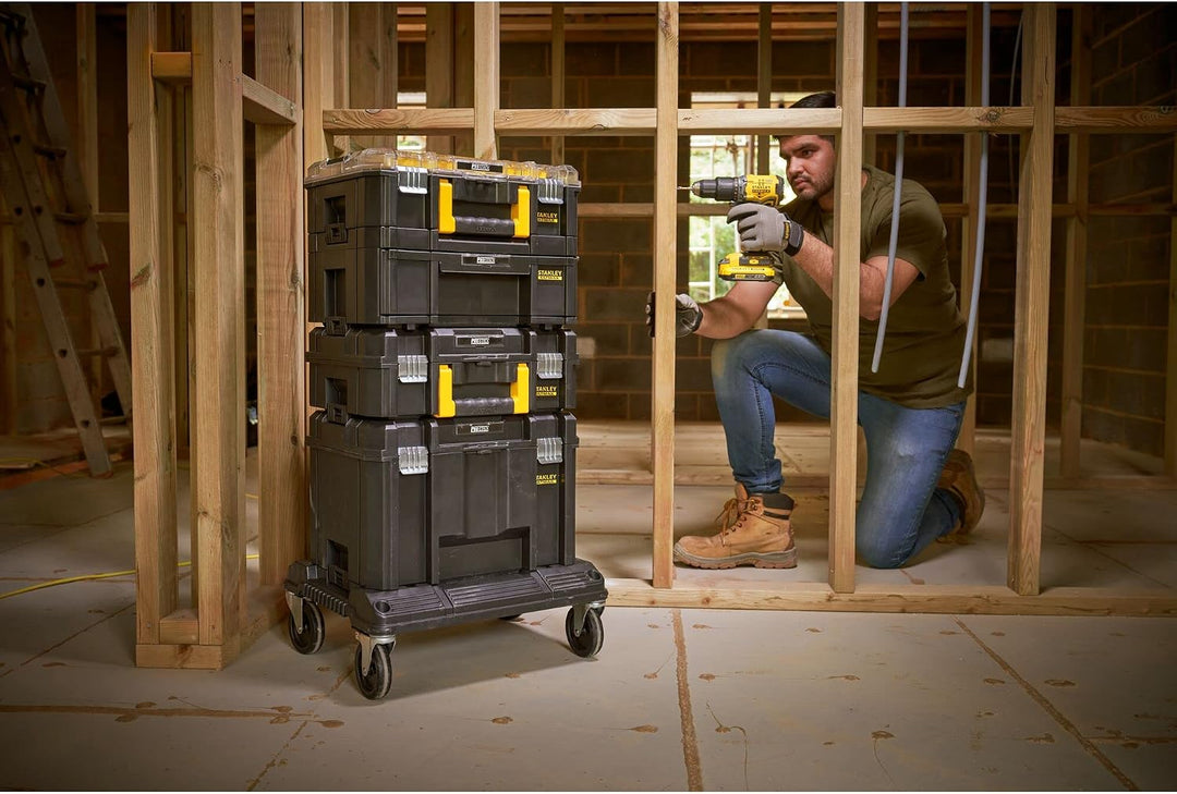 Stanley FatMax TSTAK Aktions-Tower, Bestehend aus Boxen V, III, II, VI und Rollenwagen, robust, Stap