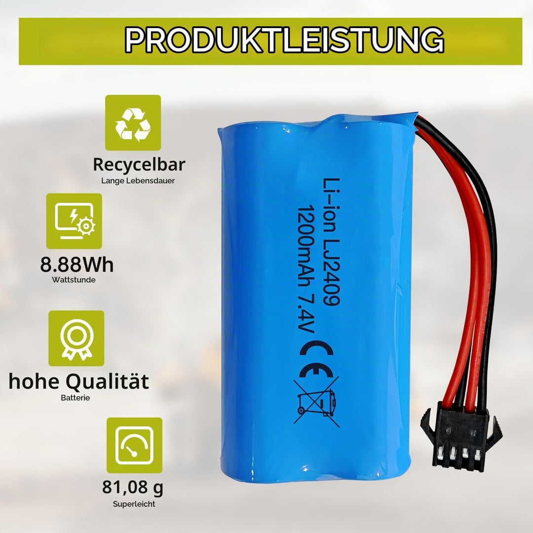 ZYGY 2PCS 7.4V 1200mah SM-4P Stecker Akku mit USB Ladekabel für EC08 RC Spielzeugauto Modell Gelände