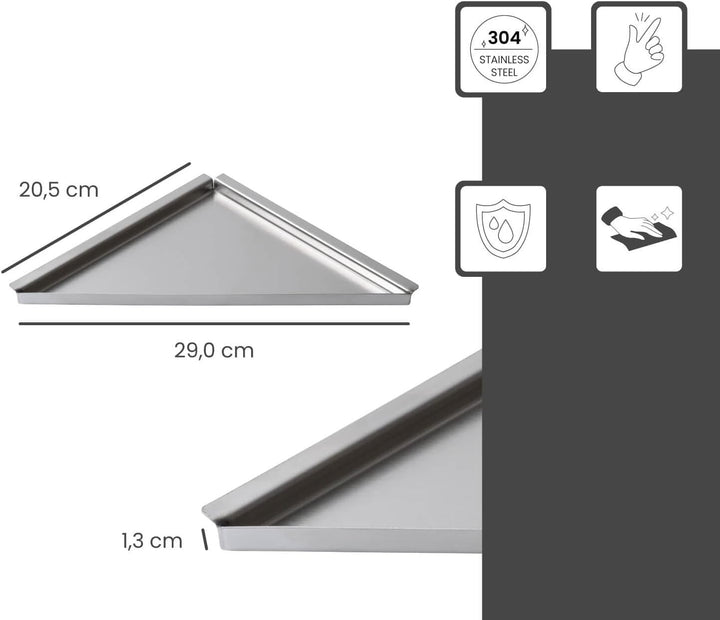 Befliesbare Duschablage ohne Bohren 205mm x 205mm Silber Duschregal Ecke nachträglich einbaubar, Ede