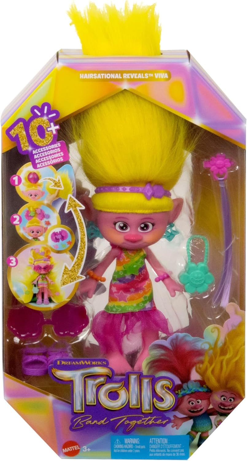 DREAMWORKS TROLLS Gemeinsam Stark – Hairsational Reveals Viva-Modepuppe, 15 Haar- und Modeaccessoire
