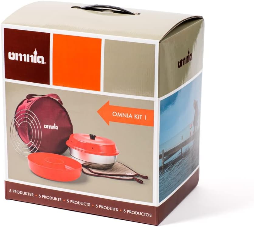 OMNIA Ofen Kit mit Zubehör - Set mit Campingofen, Silikonform, Aufbackgitter, Tasche und Topflappen,