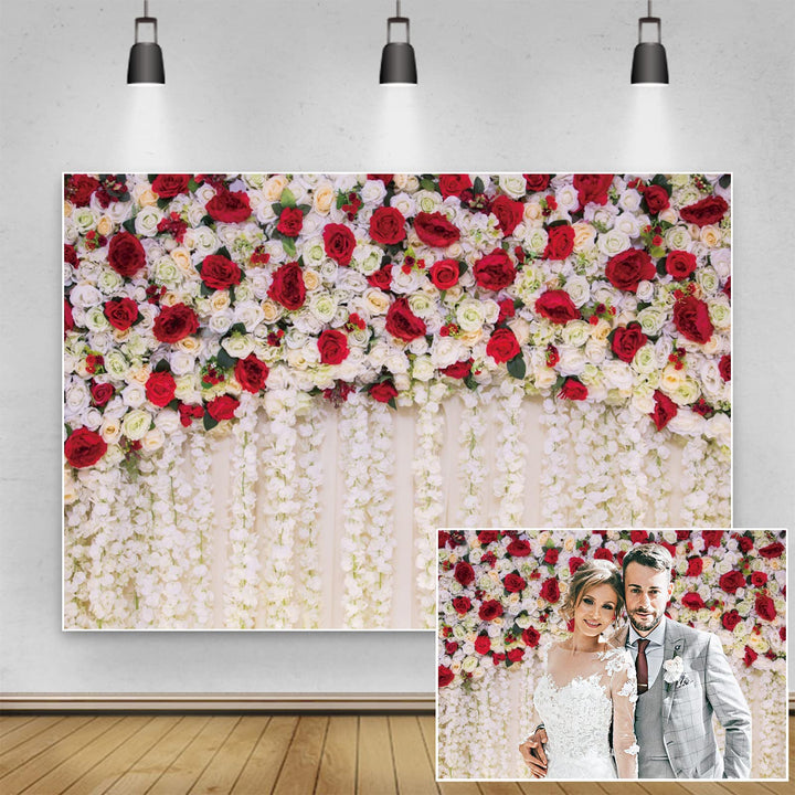 Renaiss 3.5x2.5m Rosen Wand Fotografie Hintergrund Rot Weiss Blumen Foto Hintergrund für Hochzeitsta
