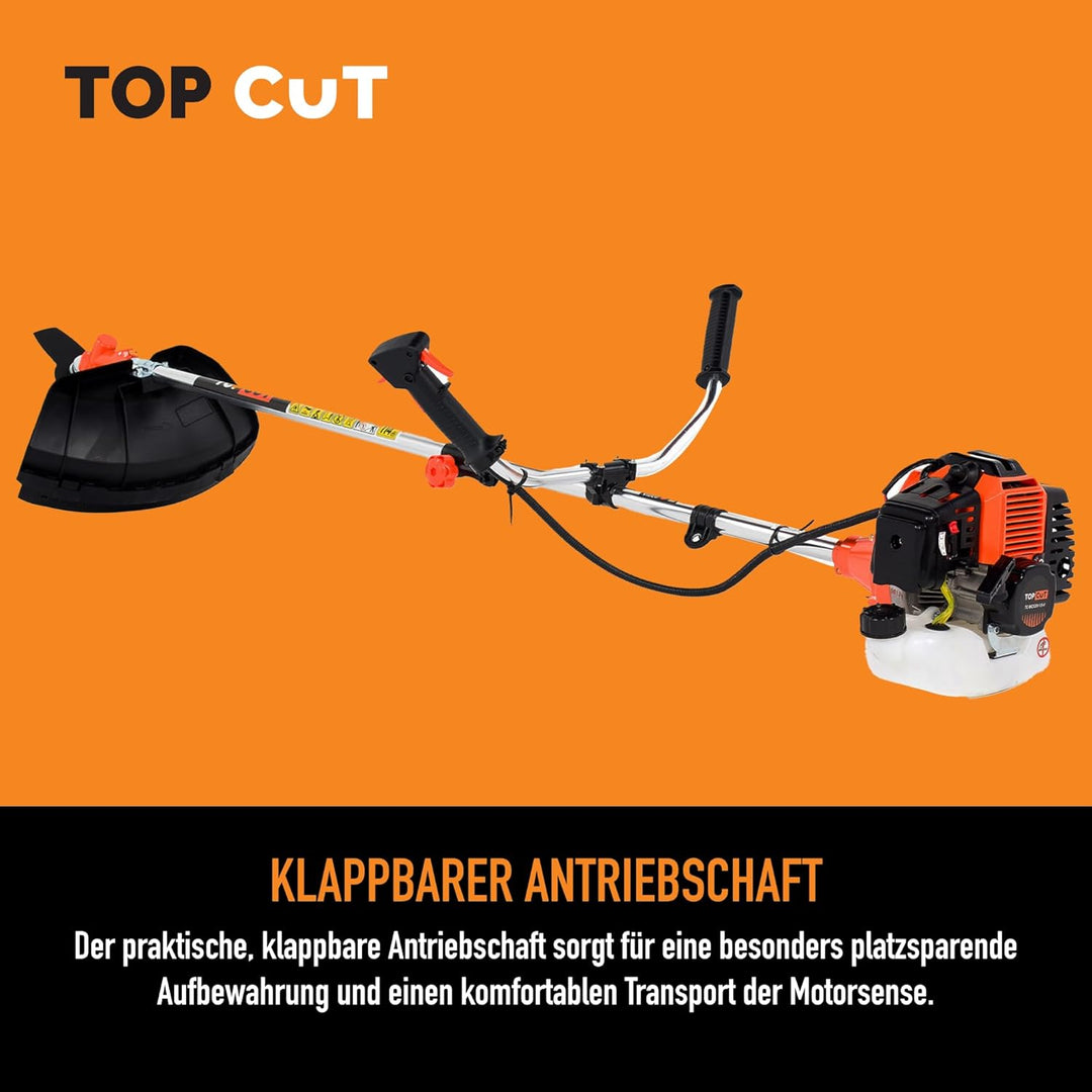 TOP CUT Benzin Motorsense 51,7 cm³ -2-Takt - Freischneider & Rasentrimmer mit Messer - Fadenspule un