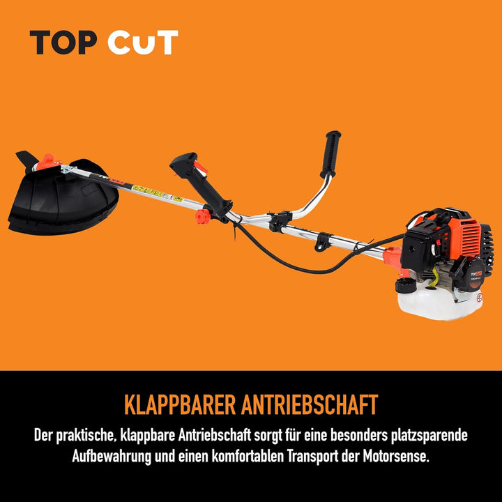 TOP CUT Benzin Motorsense 51,7 cm³ -2-Takt - Freischneider & Rasentrimmer mit Messer - Fadenspule un