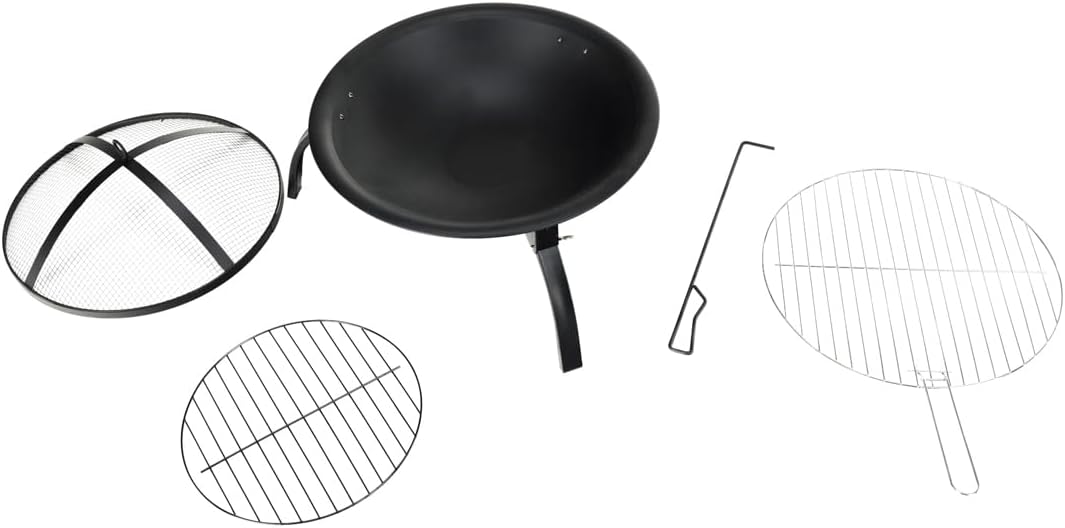 KONDELA Tragbare Feuerschale mit Grillrost und Funkenschutz | Feuerstelle für den Garten | 51 x 51 x