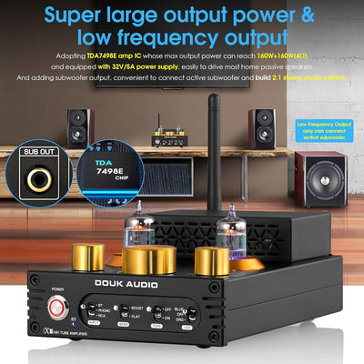 Douk Audio X1 Röhrenverstärker, HiFi Bluetooth 5.0 Verstärker, GE5654 Valve Stereo Audio Amplifier,