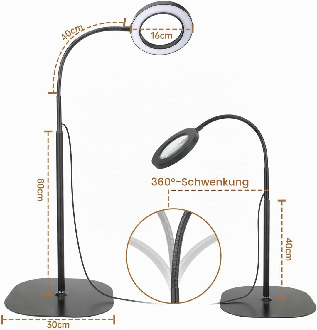 Lupe mit Licht und Ständer 5X 10x, Dimmbare Lupe mit Licht mit 36 LED, Verstellbare Lupenleuchte mit