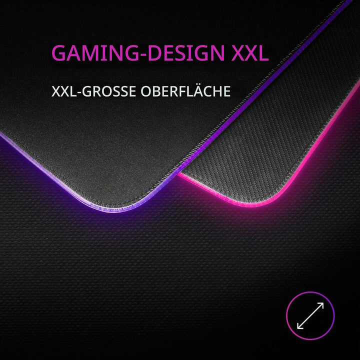 Mars Gaming MMPRGB2, Mauspad Gmaing XXL, RGB 12-Modi, 2X USB 2.0, Schwart, MMPRGB2