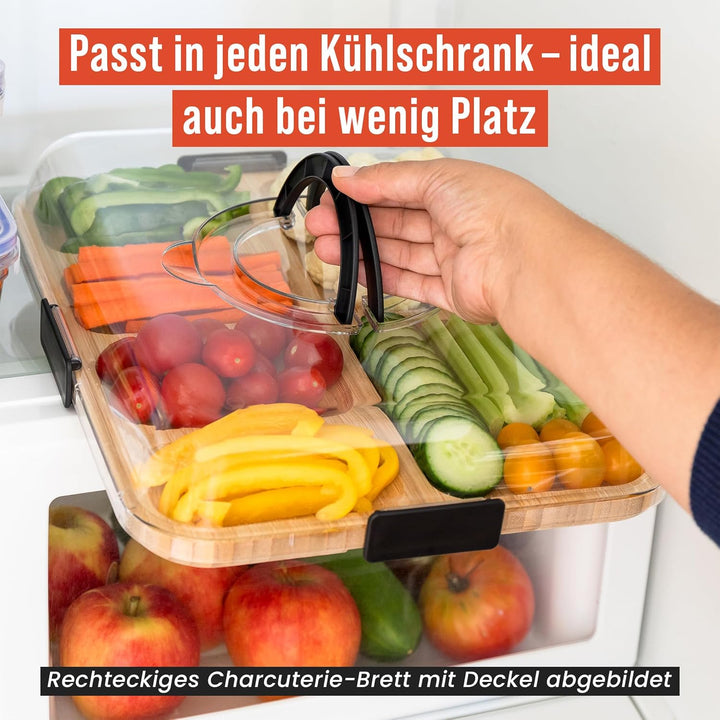 Chef Pomodoro Rundes Charcuterie Board mit Deckel (34 cm) – tragbares Käsebrett, Käseplatte, Holzpla