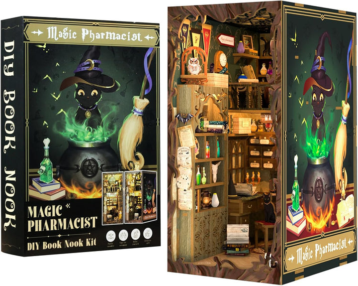 CUTEBEE DIY Book Nook Kit–Puppenhaus Miniatur Haus Kit mit Möbeln und LED-Licht, Booknook Bausätze f