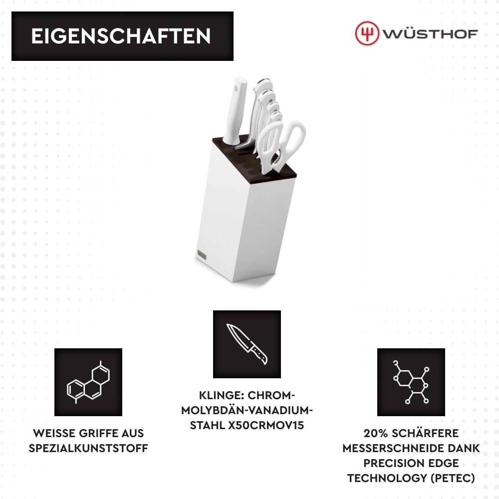 WÜSTHOF Classic White Messerblock mit 6 Artikeln 6-teilig, inkl. Santoku, 6-teilig, inkl. Santoku