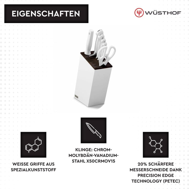 WÜSTHOF Classic White Messerblock mit 6 Artikeln 6-teilig, inkl. Santoku, 6-teilig, inkl. Santoku