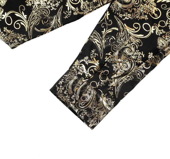 Allthemen Herren Jacquard Hemd Langarm Satin Freizeithemd Paisley Herrenhemd für Party Hochzeit M Go