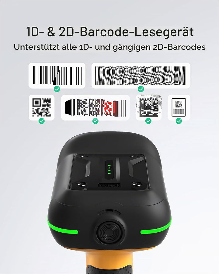 Inateck Barcode Scanner Bluetooth, 1D 2D QR Code Scanner Kabellos, Industrieller IP67 Wasser- und St