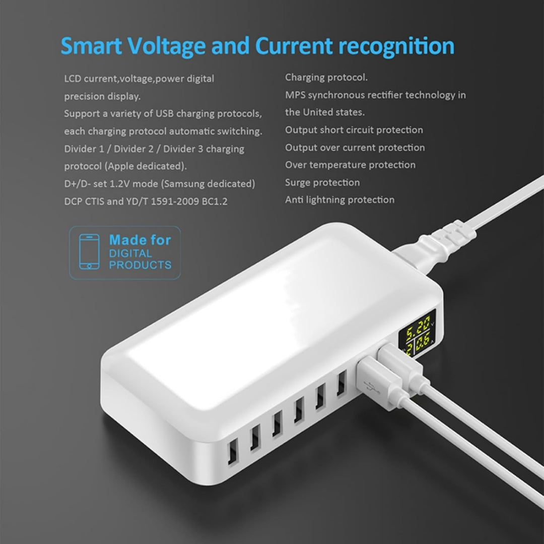 USB Ladegerät Mehrfach mit Display LED 40W USB Multi Ladegerät mit Stecker USB Ladeleiste Power Lade