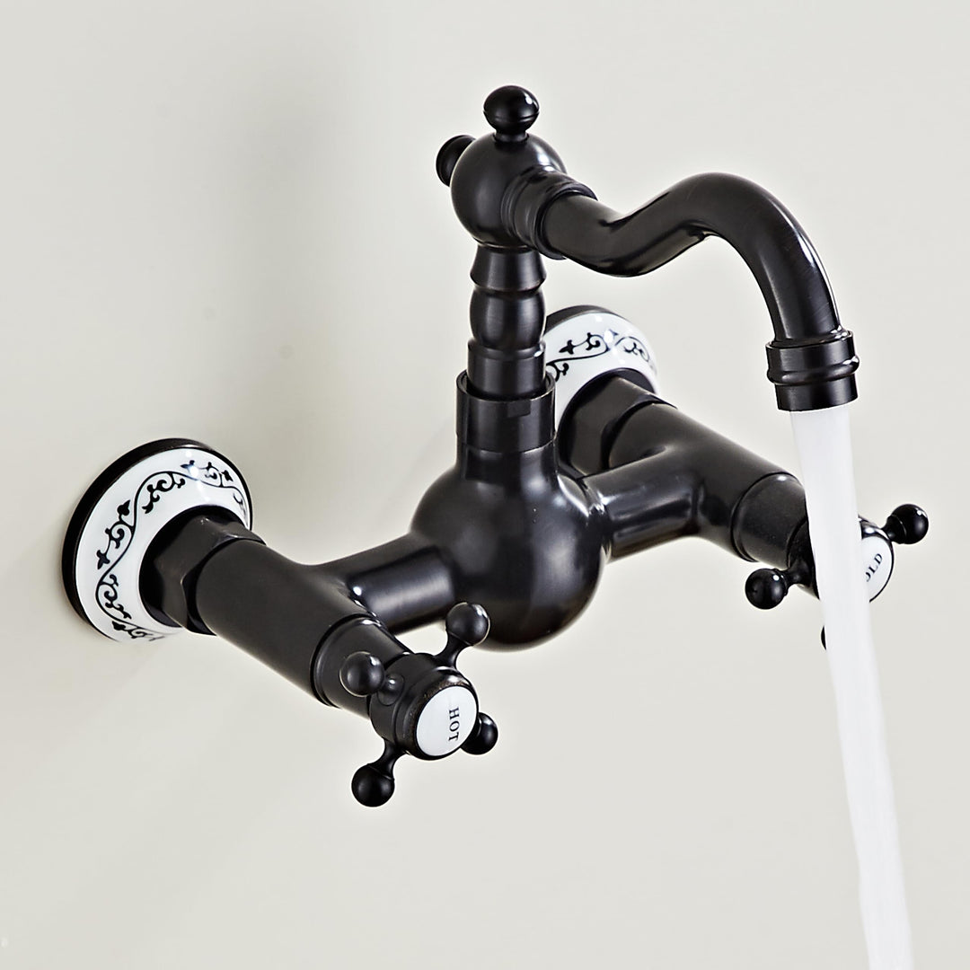 Hiendure® Wandmontage Zwei Griffe 2-Loch Küchenarmatur Spültischarmatur Aus Messing Keramik-Kartusch