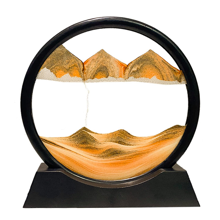 Dynamisch 3D Sandbilder zum Drehen, Fliessende Sandmalerei runder Glas Rahmen, Bewegtes Sandbild Nat