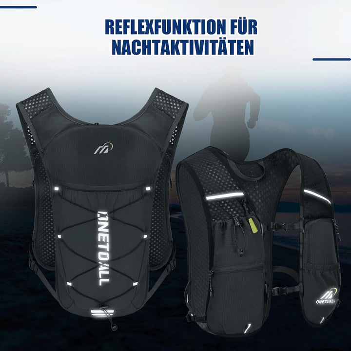 Laufweste Damen mit 500ml Trinkflasche/2L Trinkblase, Leichter Trinkrucksack Laufen Herren 6L, Runin