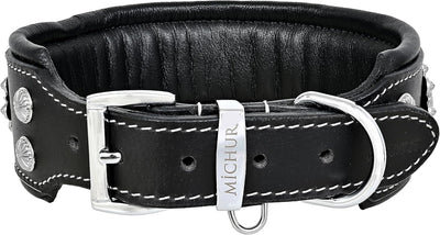 MICHUR Nero Hundehalsband Leder, Lederhalsband Hund, Halsband, schwarz mit schönem Stanzmuster und s