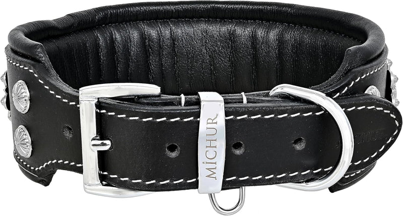 MICHUR Nero Hundehalsband Leder, Lederhalsband Hund, Halsband, schwarz mit schönem Stanzmuster und s