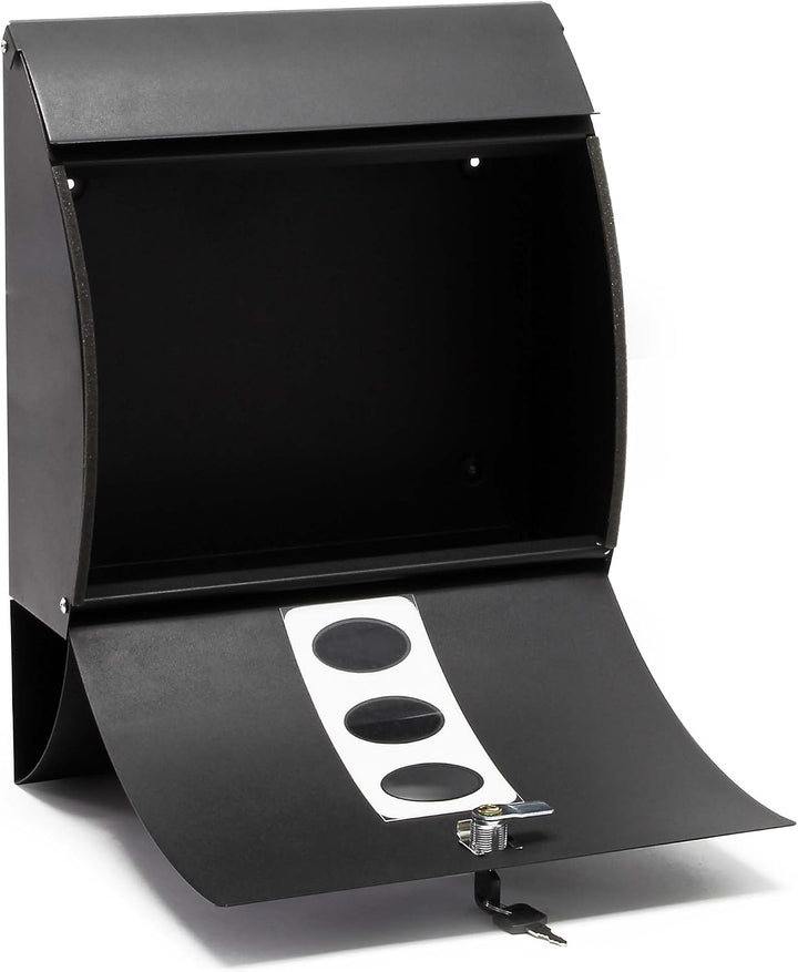 Wiltec Designer Briefkasten V18 schwarz 305 x 120 x 400 mm, Wandbriefkasten mit Schloss, Sichtfenste