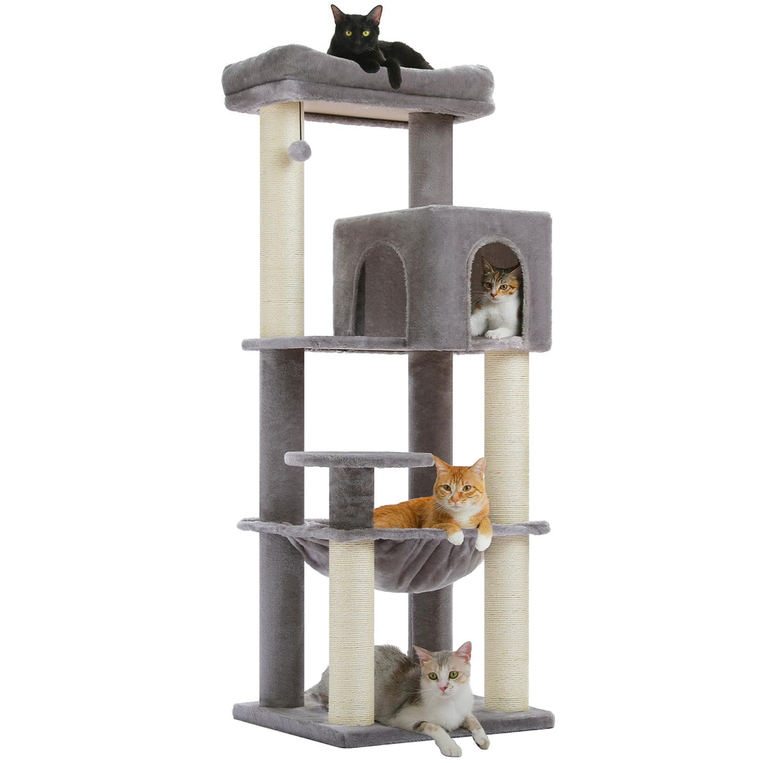 PAWZ Road Katzenbaum mit Metall-Plüsch-Hängematte, Katzenturm für ausgewachsene Katzen mit 2-türigem