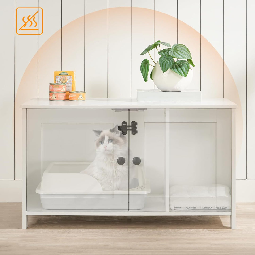HOOBRO Katzenschrank, Katzenklo Schrank, Katzenhaus mit Tür und separater Trennwand, Sitzbank, Katze