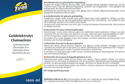 Goldelektrolyt Chamaeleon (1000ml) – Elektrolyt für Badgalvanik – Gold, Vergolden, Vergoldung, Goldb