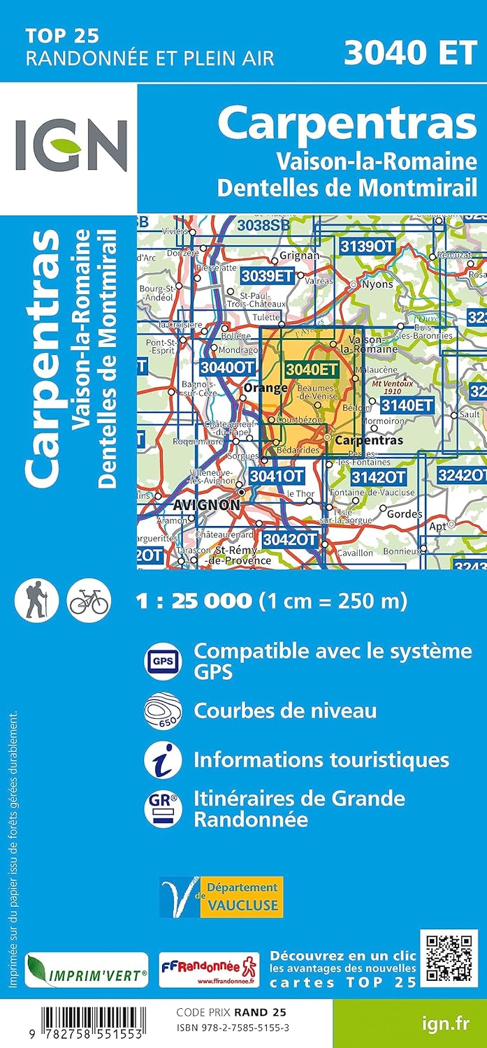 Carpentras Vaison La Romaine Dentelles de Montmirail 1:25 000: 1:25000 (TOP 25), Karte